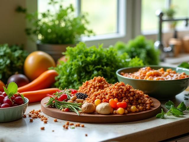 A colorful and nutritious plant-based meal being prepared or enjoyed.