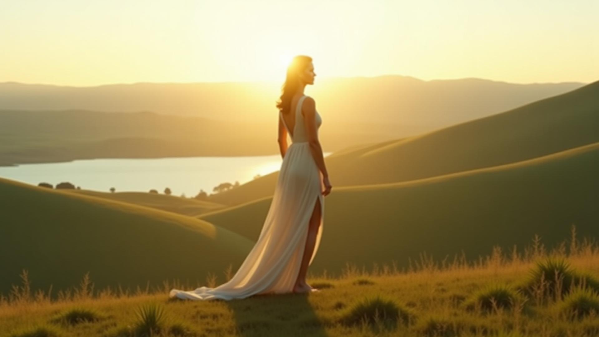Woman overlooking a serene, sunlit landscape, symbolizing a clear path to wellness and future growth.